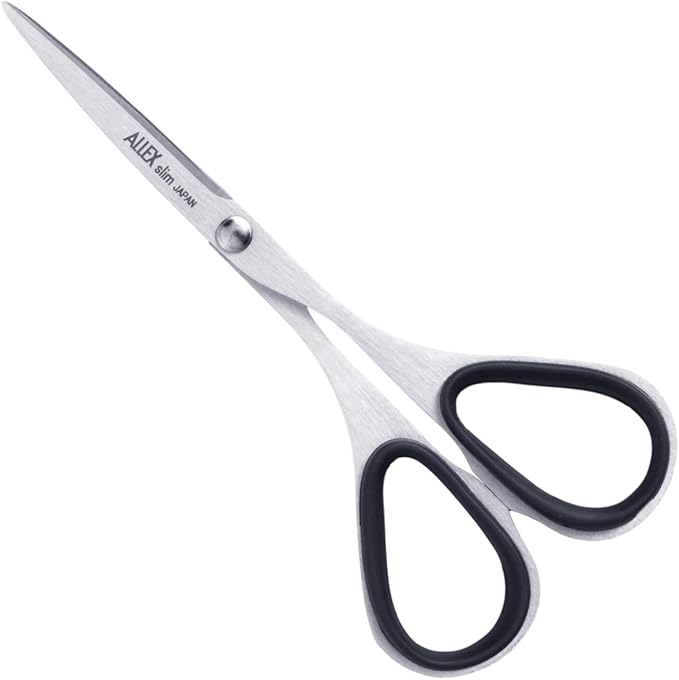 ALLEX Mini Skinny Scissors for Office 3.9", All Purpose Slim & Thin Low Profile Scissors, Made in JAPAN, All Metal Sharp Japanese Stainless Steel Blade with Non-Slip Soft Ring, Black