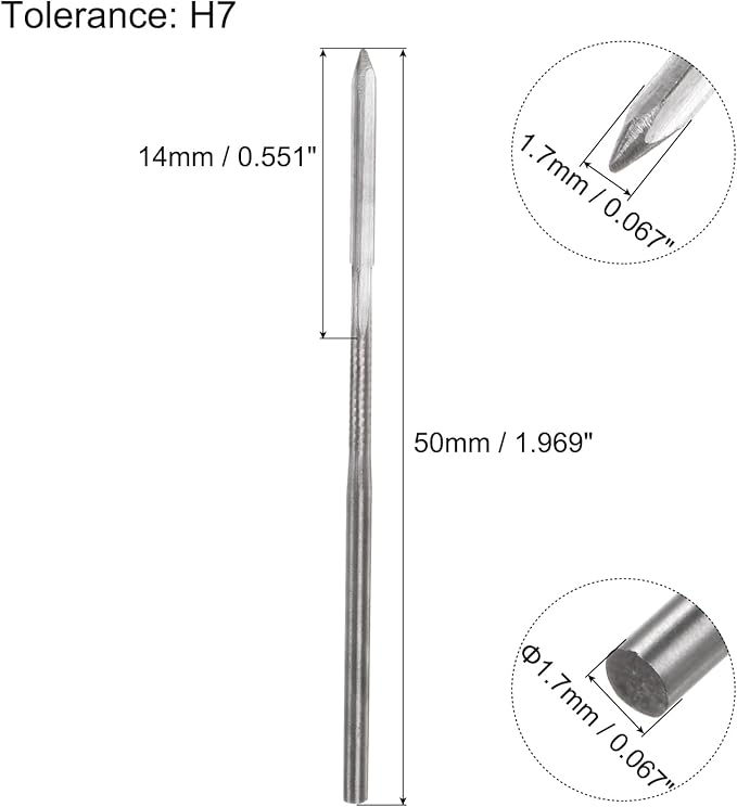 uxcell Chucking Reamers, 1.7mm H7 Metric Machine Reamer Drill Bit for Metal Wood Hole Reaming, Straight Flute High Speed Steel Tool