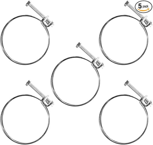 POWERTEC 70216 3 Inch Double Wire Hose Clamp with bolt, Adjustable Hose Clamps for Dust Collector, Dust Collection Hose and Dryer Vent Hose, Pipe Clamp, Worm Gear Clamp, 5 pack (Color May Vary)