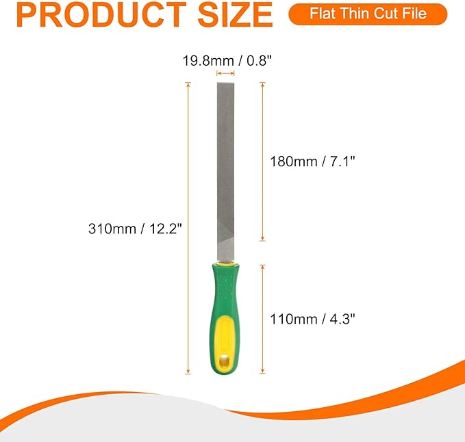 HARFINGTON Flat Thin Cut File 8" Double Cut Teeth High Carbon Steel Hand Rasp File with Plastic Handle for Metal Wood Deburring Removing