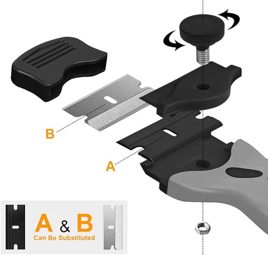 Ainiv Razor Blade Scraper, 2-in-1 Scraper Tool with 10PCS Metal Blades and 10PCS Plastic Blades, Multi-funtional Cleaning Razor Scraper for Decals, Stickers, Labels, Caulk, Adhesive, Paint Removal