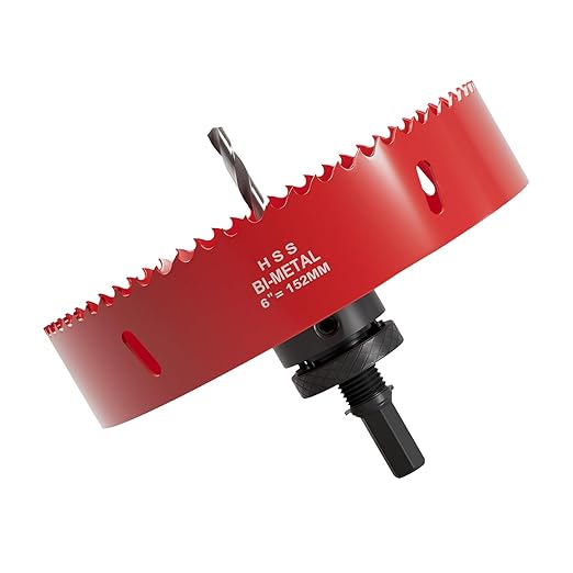 6" (152mm) Bi-Metal M42 High Speed Steel Hole Saw with Pilot Drill Bit, Smooth Cutting Edge for PVC, Drywall, Wood, Plastic, Gypsum Board, Rubber, Thin Metal