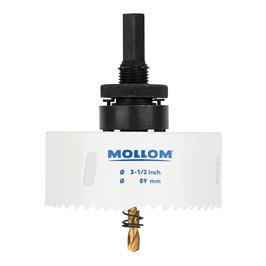 Mollom (89mm | 3-1/2") HSS M42 with 8% Cobalt BI-Metal Hole Saw with 2 Pilot Drill Bits & Arbor Smooth Cutting for PVC,Drywall,Wood,Plastic,Gypsum Board,Rubber