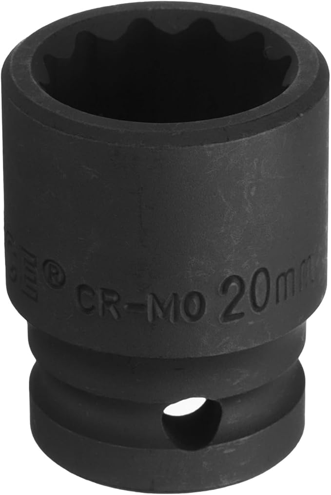 uxcell 1/2" Drive x 20mm Shallow Impact Socket 12-Point Metric CR-MO Steel Nut Impact Grade Socket for Auto Repair