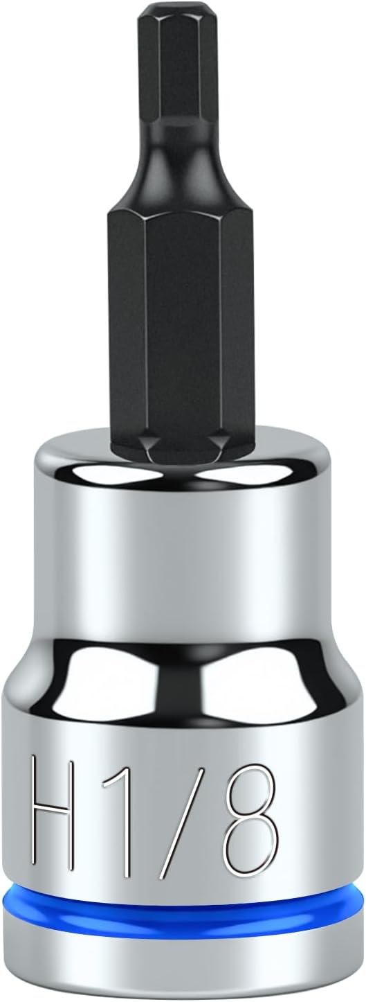 3/8 Inch Drive Hex Bit Socket, H1/8, Full Polished, Premium CR-V & S2 Alloy Steel Head Made for Auto/Mechanical