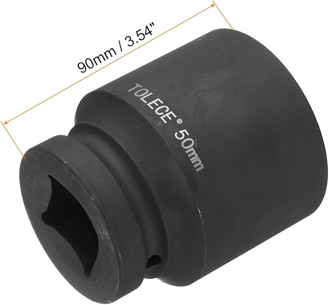 uxcell 1" Drive 50mm 12-Point Impact Socket, CR-MO Steel 80mm Length, Standard Metric Sizes