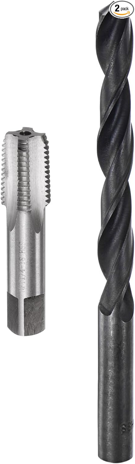 uxcell Tap and Drill Bit Set, 1/4-18 NPT Thread Tap & 7/16" Black Oxide Twist Drill Bit, Straight Flute Tap Tapping Threading Repair Tool Kit