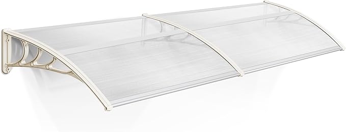 MCombo 78.2" x 37.8" Window Awning Outdoor Polycarbonate Front Door Patio Cover Garden Canopy, 6055-4080(Clear Board with White Bracket)
