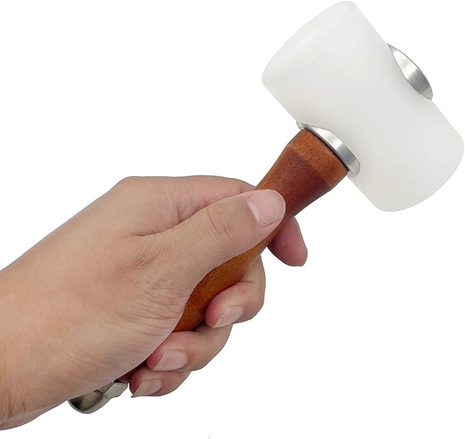 Leather Carving Hammer Mallet Wood Handle Nylon Hammer Mallet for Leathercraft Leather Carving DIY Leathercraft Mallet, Nylon T Head Wood Handle 7.4 Inch