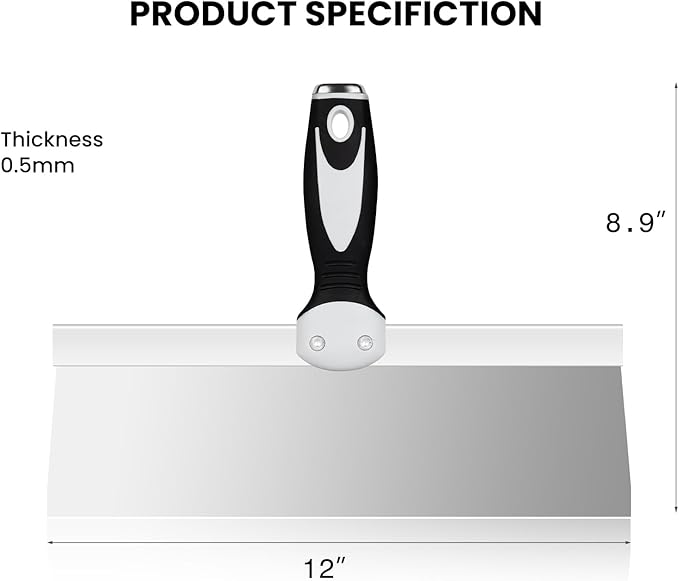 Mister Rui 12" Drywall Taping Knife, Stainless Steel Skimming Blade with Soft Grip Handle for Joint Taping, Plastering Spatula Tools