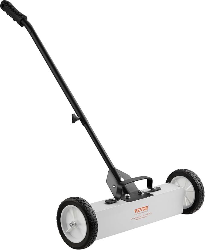 VEVOR 45Lbs Rolling Magnetic Sweeper with Wheels, 18-inch Large Magnet Pickup Lawn Sweeper, Push-Type Magnetic Pick Up Sweeper, Magnet with Telescoping Handle, Easy Cleanup of Workshop Yard Garage
