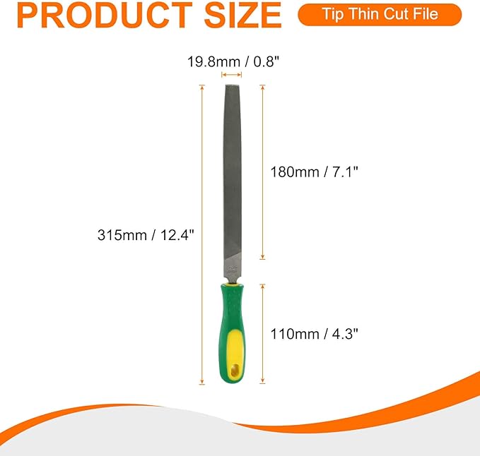 HARFINGTON Tip Thin Cut File 8" Double Cut Teeth High Carbon Steel Hand Rasp File with Plastic Handle for Metal Wood Deburring Removing