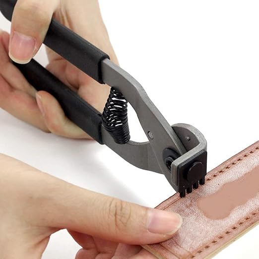 4 Teeth 4mm Silent Leather Hole Punch Pliers, 6.7in Leather Punch Tool, Carbon Steel Leather Stitching Punches with Non-Slip Foam Handle for Sewing Belts, Purses, Straps