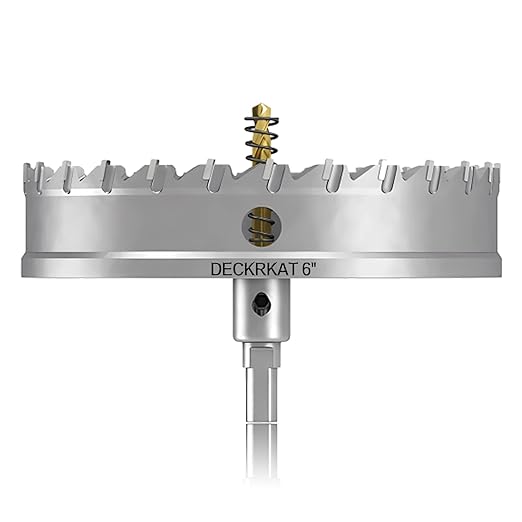 DECKRKAT 6" TCT Hole Saw, Heavy Duty 152mm Tungsten Carbide Tipped, Spring-Loaded Pilot Drill Bit, for Stainless Steel, Aluminum, Plastic, Copper, Alloy Steel