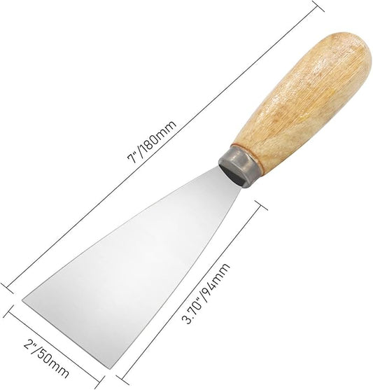 Putty Knife, 2 Inch Metal Scraper, wooden Handle Spackle Knives for Drywall, Decals, Wall paper, Patching, Painting, Taping, Scraping Coating