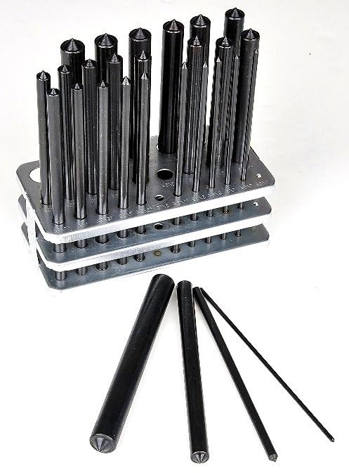 HHIP 8600-0041 28-Piece Transfer Punch Set ??3/32" to 1/2" by 64ths + 17/32", Precision Undersize .0025", Hardened Tool Steel, 4-7/8" Long, Black Oxide, Indexed Stand for Accurate Hole Transfer