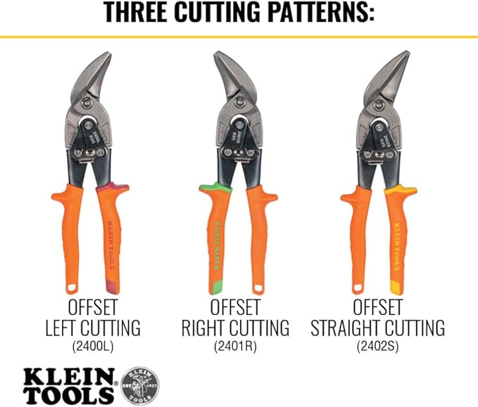 Klein Tools 2401R Right-Cutting Offset Snips, Aviation Tin Snips with Forged Blade for Precision Sheet Metal Cutting