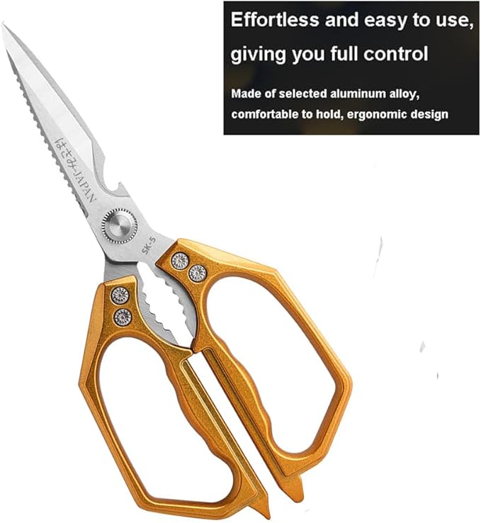 Kitchen Scissor, Heavy Duty Stainless Steel Kitchen Shears Scissor for Food, Sharp Cooking Scissors for Meat Chicken Fish Nut Vegetable Herb, Bottle Opener (Golden)