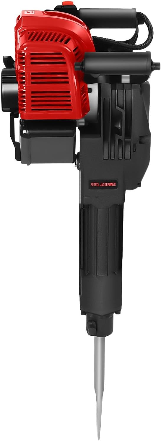 Gas Demolition Jack Hammer 55CC 2 Stroke Gasoline Concrete Breaker Punch Drill Breaker Drilling Machine 1900W 6500RPM, for Trenching Chipping Breaking Holes, with Pointed Flat Pickaxes
