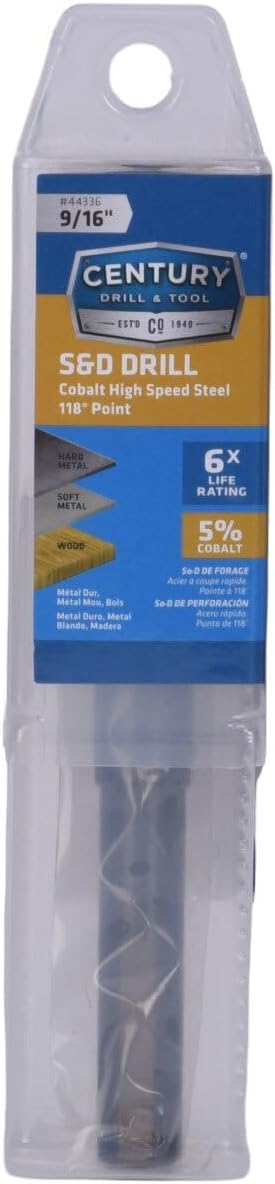Century Drill & Tool, 44336, 9/16",Silver & Deming,High Speed Drills, Cobalt Steel