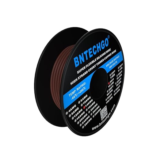 BNTECHGO 14 Gauge Silicone Wire Spool 50 ft Brown Flexible 14 AWG Stranded Tinned Copper Wire