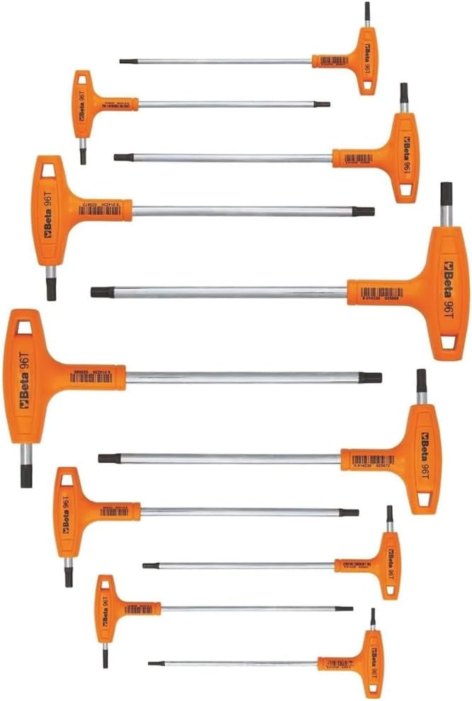 Beta 96T Metric T-Handle Hex Key Wrench Set 2-10mm | High Torque Ergonomic Allen Wrench with Dual Hex Tips | Drop Prevention Hole | Industrial Strength | Made in Italy