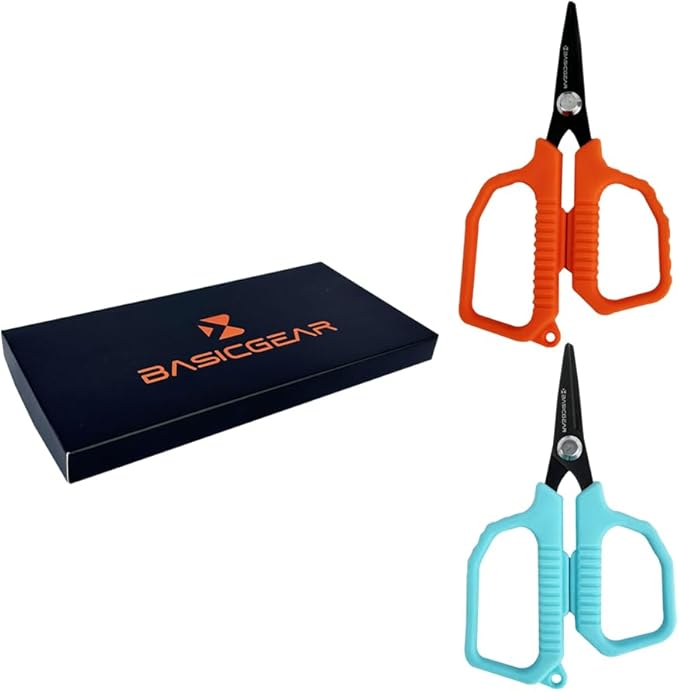 BasicGear Fishing Multi-Tool Scissors ??Titanium-Coated, Stainless Steel, Multi-Tool Cutter with Hook Adjuster, Screwdriver, Bottle Opener, Sheath & Non-Slip Grip for Saltwater or Freshwater Use