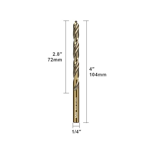 SALI Cobalt Drill Bit Set, 10Pcs 1/4" M35 High Speed Steel Jobber Length Drill Bit Kit for Hardened Metal, Stainless Steel, Cast Iron, Wood and Plastic, with Index Storage Case