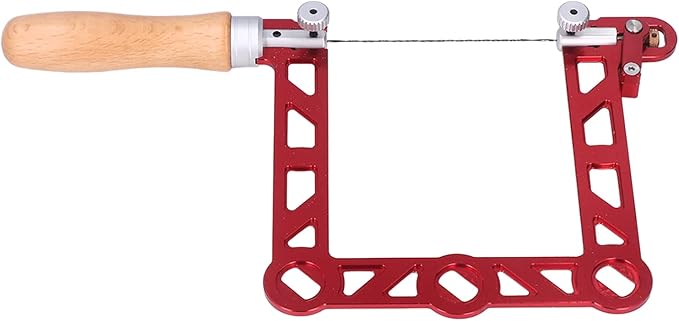 Mini Woodworking Hand Saw, U Shape with Wooden Handle, Aluminum Alloy, Red, for Jewelry Making and Metal Processing, Includes Saw Blade and Hex Wrench (5 Inch)