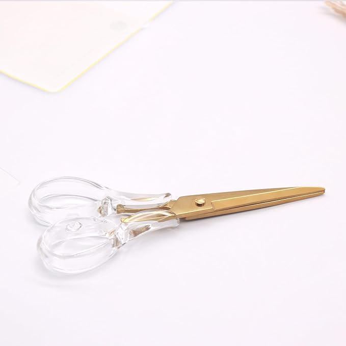 NatSumeBasics Gold Scissors Clear Acrylic Scissors 6.5" Craft Office Professional Shears for Home School Office Desk Accessories Stationery Supplies (Clear Gold)