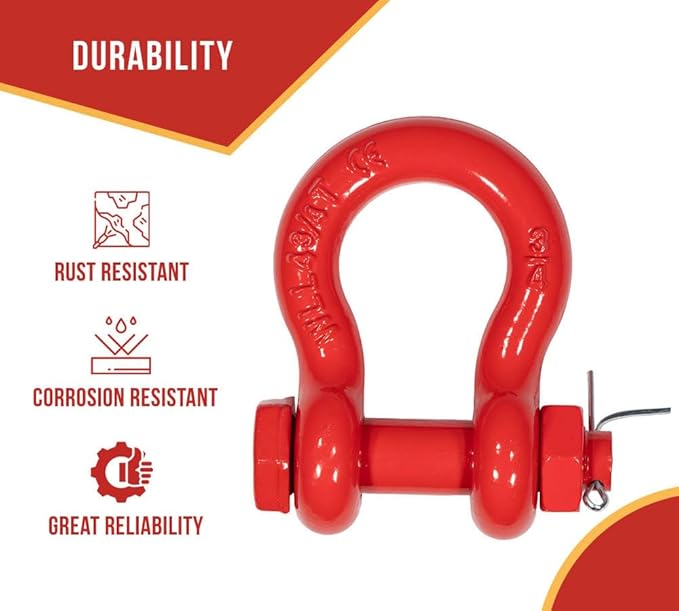 Mytee Products 4 Pack 3/4" Anchor Shackle Forged Carbon Steel w/Safety Screw Pin Load Limit 9,500 lbs, Double Rust Protection Heavy Duty D Ring Bolt Type Shackle for Towing, Rigging, Vehicle Recovery