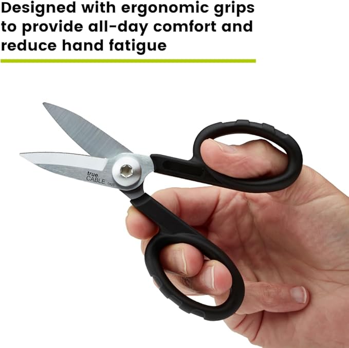 TRUE CABLE Kevlar Shear Scissors, 5.50", Industrial Grade High Carbon Steel, Fiber Optic Cable Cutter for Kevlar, Dyneema, Technora, Carbon Fiber, Fiberglass