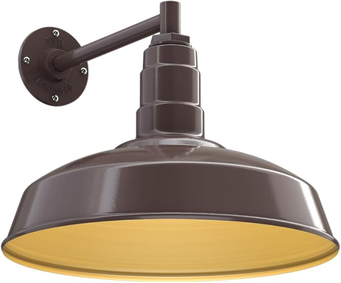 Steel Lighting Co. | Dusk to Dawn | Gardena Barn Light | Outdoor Wall Mounted | 16" Dome | 11" Straight Arm | Farmhouse Light Made in America | Dark Bronze/Brass