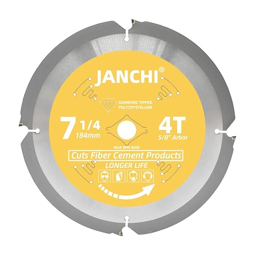 Janchi 7-1/4 Inch 4T PCD Tip Hardie Fiber Cement Circular Saw Blade with 5/8-Inch DMK Arbor, Polycrystalline Diamond Tipped Teeth Saw Blade for Laminate Flooring