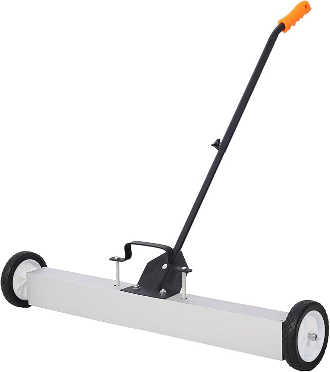 36" Rolling Magnetic Sweeper with Quick Release, Heavy Duty Push-Type Magnet for Nails, Screws, Needles Collection, 30 lb Capacity, Adjustable Telescopic Handle & 7" Wheels for Garage, Lawn, Workshop