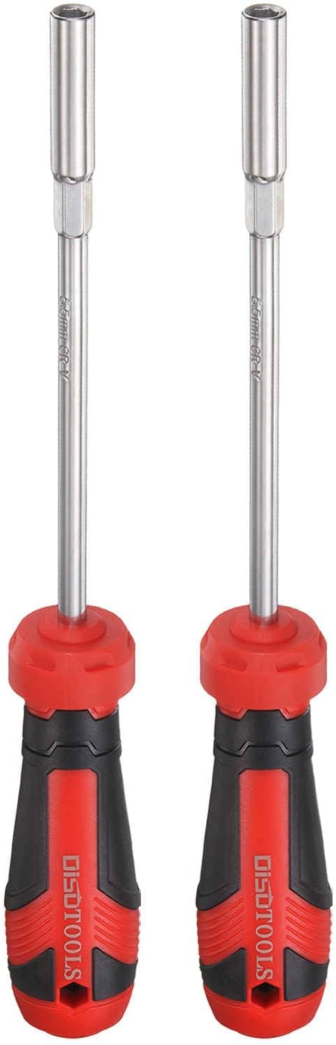 HARFINGTON 2 Pcs Metric Nut Driver 5.5mm CR-V Non-Magnetic Tip Hollow Shafts Hex Socket Screwdriver with Anti-Slip Handle for Automobile Repair Bit Driver