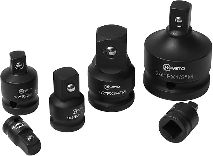 6-PC Impact Socket Adapter Set | Cr-Mo Steel | Impact Driver & Wrench Conversion Kit | Impact Socket Adapters with Ball Detent for Industrial Rotation