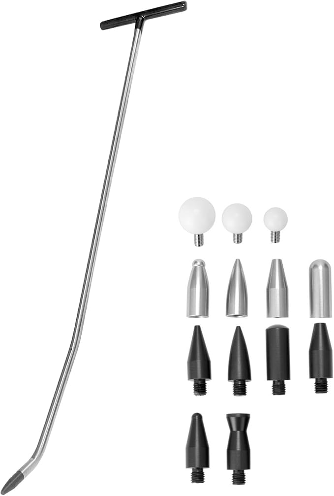 Shkalacar Car Dent Removal Rod Crowbars Car Body Paintless Dent Repairs Tool Kit with Multiple Replacement Heads for Dents Hail Damage Removal