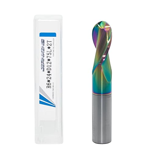 12mm R6 DLC Coated 2-Flute Carbide Ball Nose End Mill, Ideal for Aluminum, Copper Alloys, and Plastic Machining ??High Precision & Wear-Resistant Cutting Tool (1 Pack)