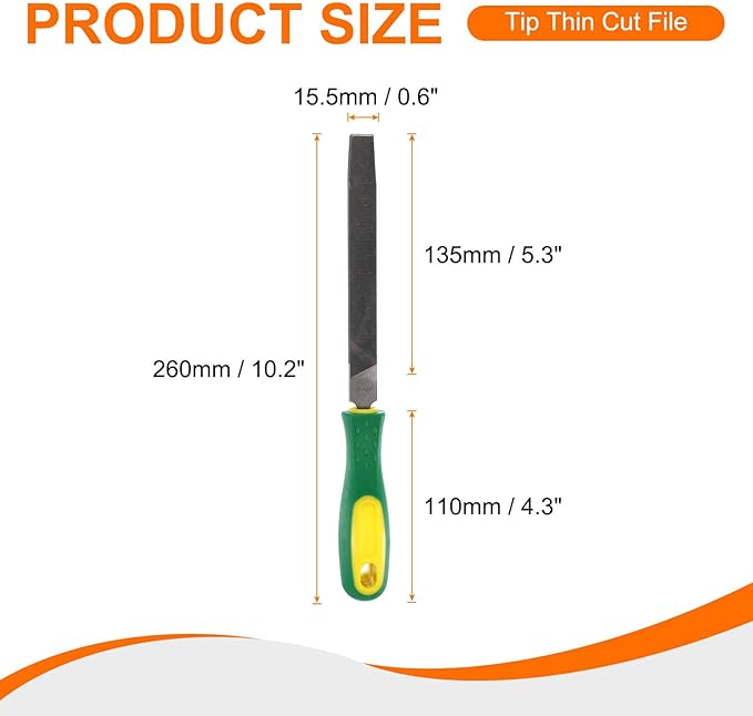 HARFINGTON Tip Thin Cut File 6" Double Cut Teeth High Carbon Steel Hand Rasp File with Plastic Handle for Metal Wood Deburring Removing