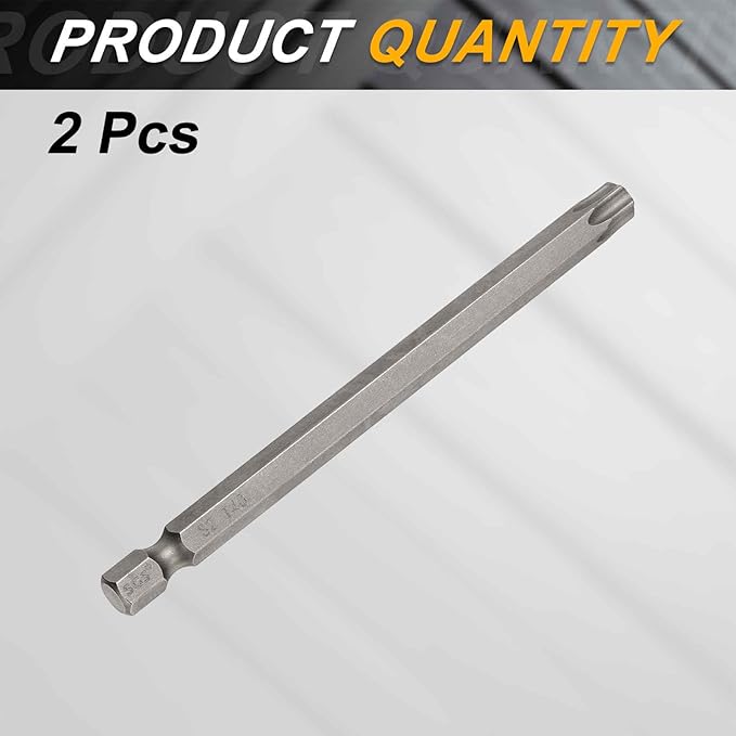 HARFINGTON 2pcs T40 Torx Head Screwdriver Bit 1/4" Hex Shank 4" (100mm) Long Magnetic No Hole Tip Tamper Proof 6 Point Star Screw Driver Drill Bits S2 Steel Industrial Power Screwdrivers