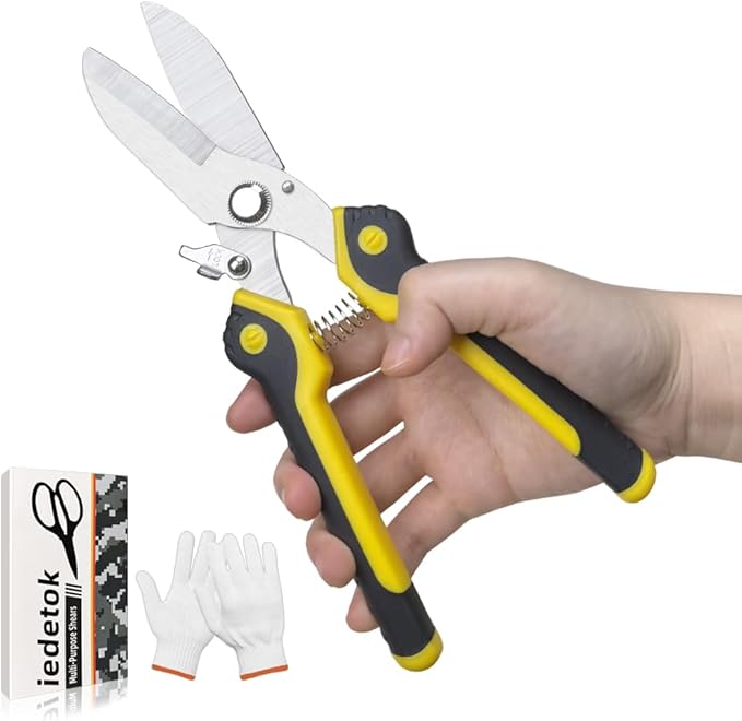 Scissors Heavy duty 9-inch, Shears Multipurpose, Stainless Steel Serrated Blades, Easy Cutting Iron Sheet, Leather, Tin, Wires, Cardboard