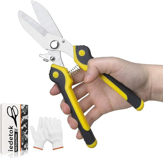 Scissors Heavy duty 9-inch, Shears Multipurpose, Stainless Steel Serrated Blades, Easy Cutting Iron Sheet, Leather, Tin, Wires, Cardboard