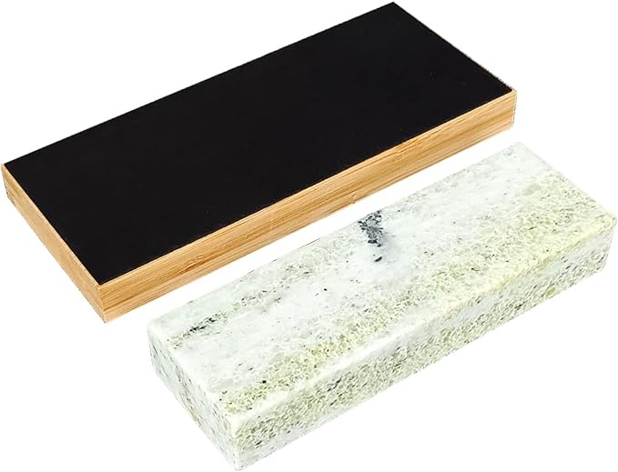 Leather Strop 7.8" with Knife Sharpening Stone 7",10000 Grit Whetstone, Final Fine Polishing stone, Natural Honing Oilstone for Knives Tools, Knife Sharpener (Mixed green with leather strop)
