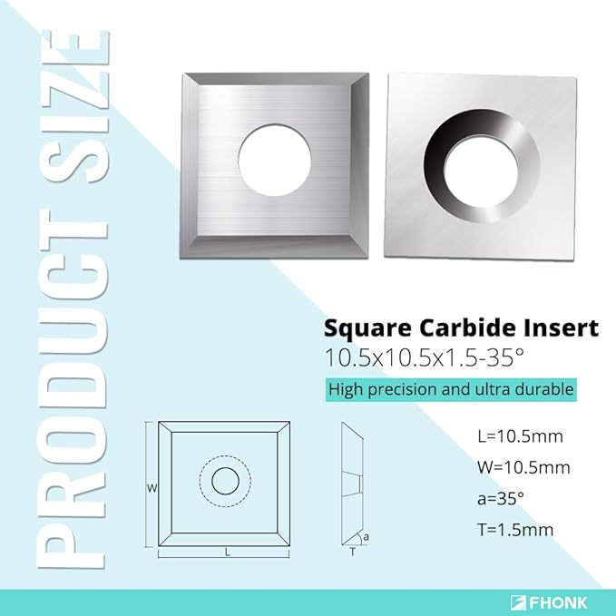 10.5mm Square Straight Carbide Cutters, for Woodturning Replacement Cutter Knives, Fits Spiral, Helical Planer Cutter, Wood Lathe Turning Tool, 10-Piece (10.5x10.5x1.5-35째)