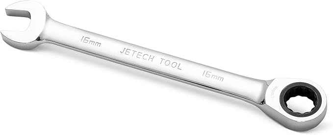 Jetech 16mm Ratcheting Combination Wrench, Industrial Grade Gear Spanner with 12-Point 72-Tooth Ratchet, Forged and Heat-Treated Cr-V Steel, Metric