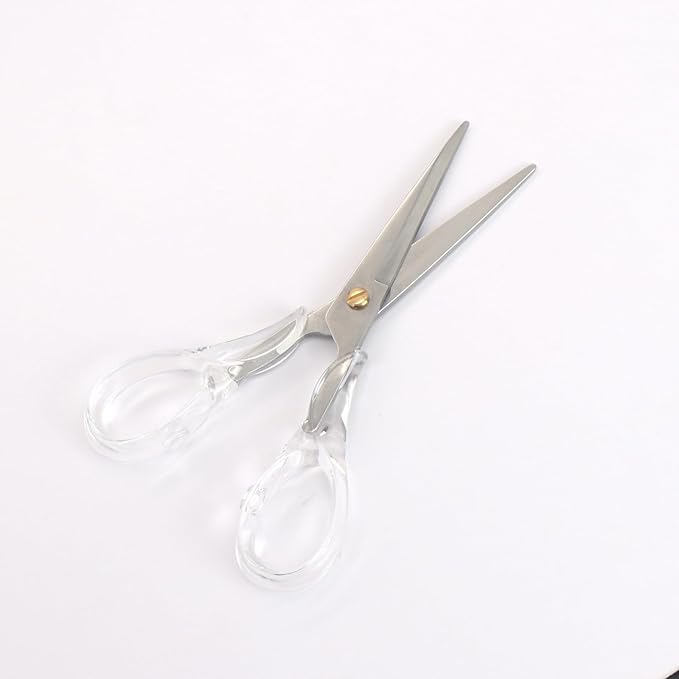 6.5" Silver Scissors Clear Round Acrylic Office All Purpose Scissors Professional Fabric Dressmaker Shears for Cutting Fabric Cloth Leather Canvas Papers (Silver)