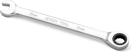 Jetech 10mm Ratcheting Combination Wrench, Industrial Grade Gear Spanner with 12-Point 72-Tooth Ratchet, Forged and Heat-Treated Cr-V Steel, Metric