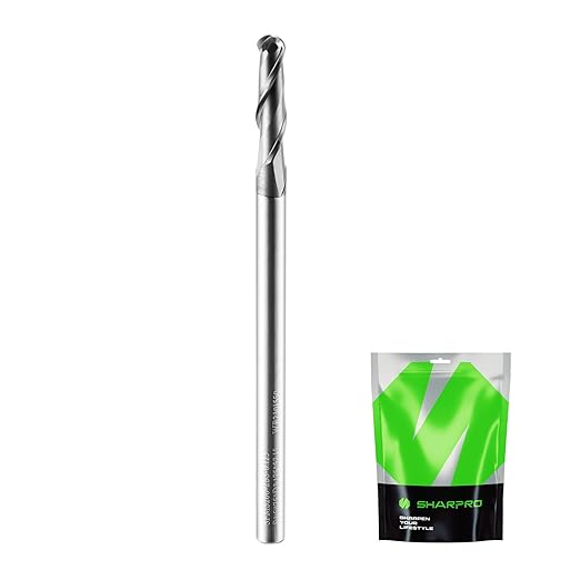 Carbide Ball Nose End Mill 2 Flute 1/8 Inch SHK. and Cutting Dia. 3D Carving, High-Speed and Deep Cutting, AlCrN Coated, Apply for Alloy Steel, Stainless Steel and Various Cast Iron.