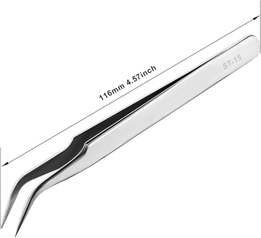 Ainiv Precision Tweezers, Stainless Universal Bent Tip Tweezers, Sewing Machine Tweezers, Non-Magnetic Industrial Tweezers, for Craft, Electronics, Soldering, Medical and Experimental Work, Jewelry